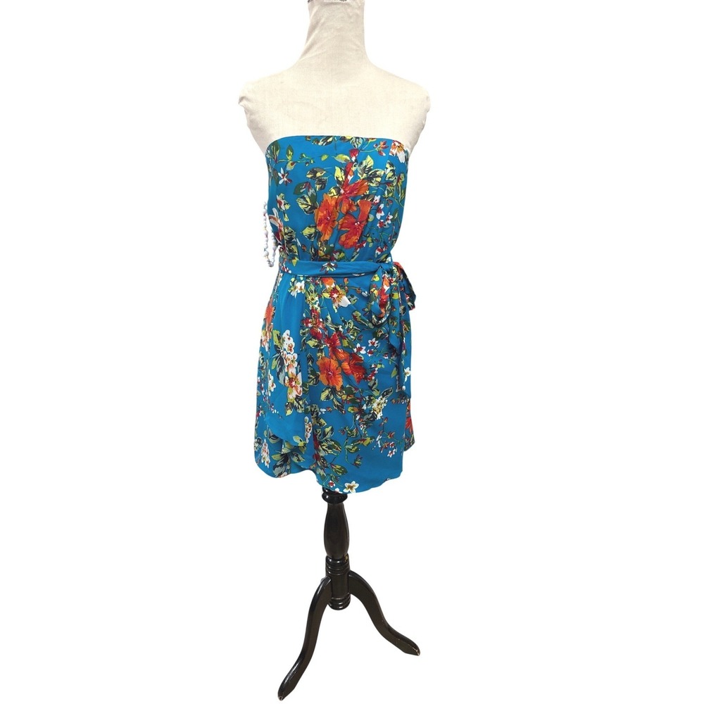 NWT Express Blue Floral Strapless Mini Dress Wedding Guest Resort Size 4